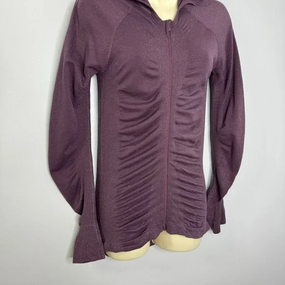Athleta Purple Shimmer Sparkle Lightweight Long Sleeve Full Zip Hoodie - Picture 2 of 7